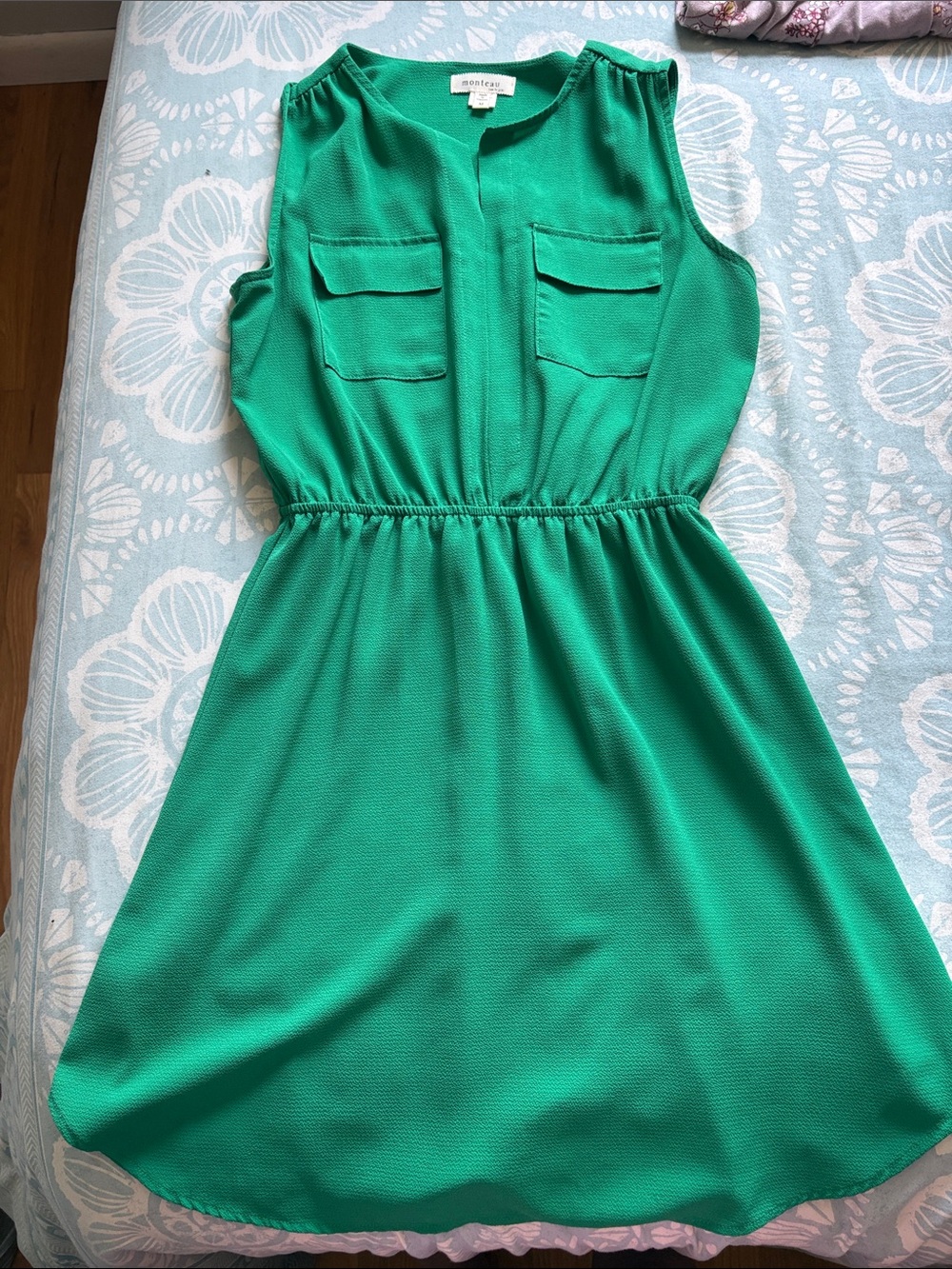 Monteau Sleeveless Emerald Green Elastic-Waist Mini Dress